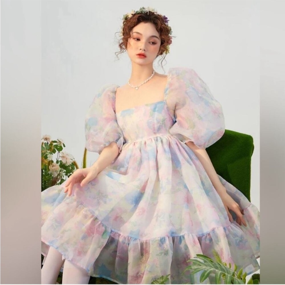 SELKIE $325 NWOT The Rainbow French Puff dress M - Picture 4 of 8